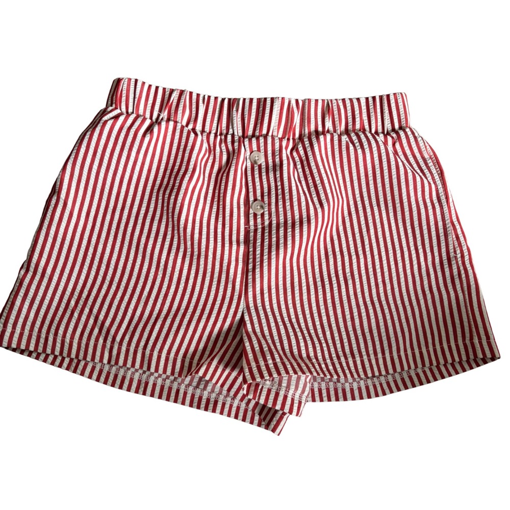Happily Grey Seersucker Shorts Womens Medium Red White Striped Elastic Waist